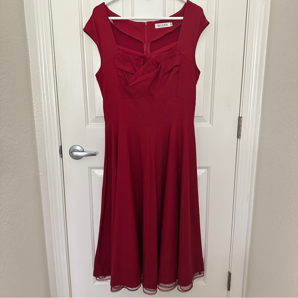 MUXXN Womens 1950's Retro Vintage Cap Sleeve XL Party Swing Dress Red Vintage